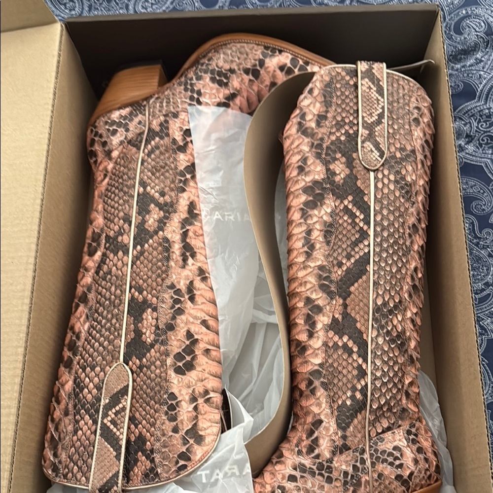 Ariat Snakeskin Cowboy Boots in Brown and Tan